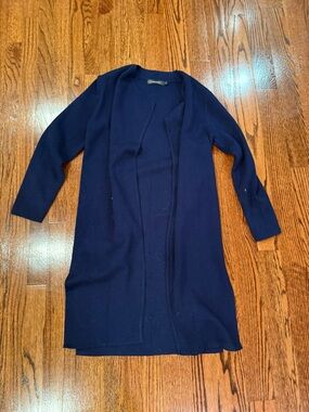 Long Open-Front Navy Women's Cardigan Sweater